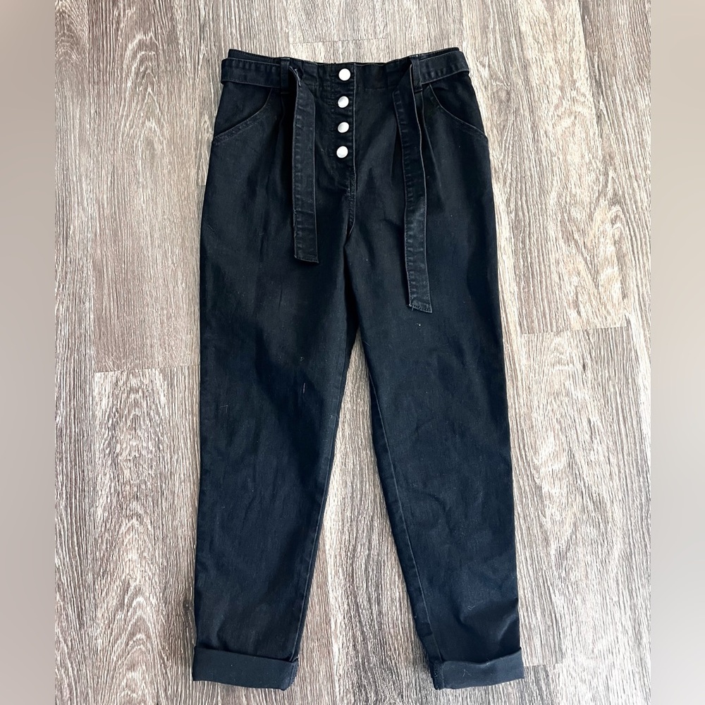 NWT GB Girls black high waisted pants with tie belt size 12